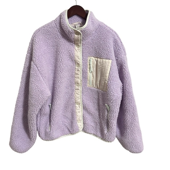 Fabletics Purple Liliac Teddy Jacket Sherpa High Collar and Fuzzy Texture Large - Picture 9 of 13